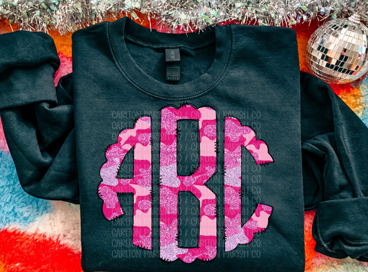 Pink Glitter Camo Monogram