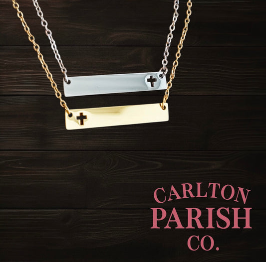 Cross Cutout Bar Necklace