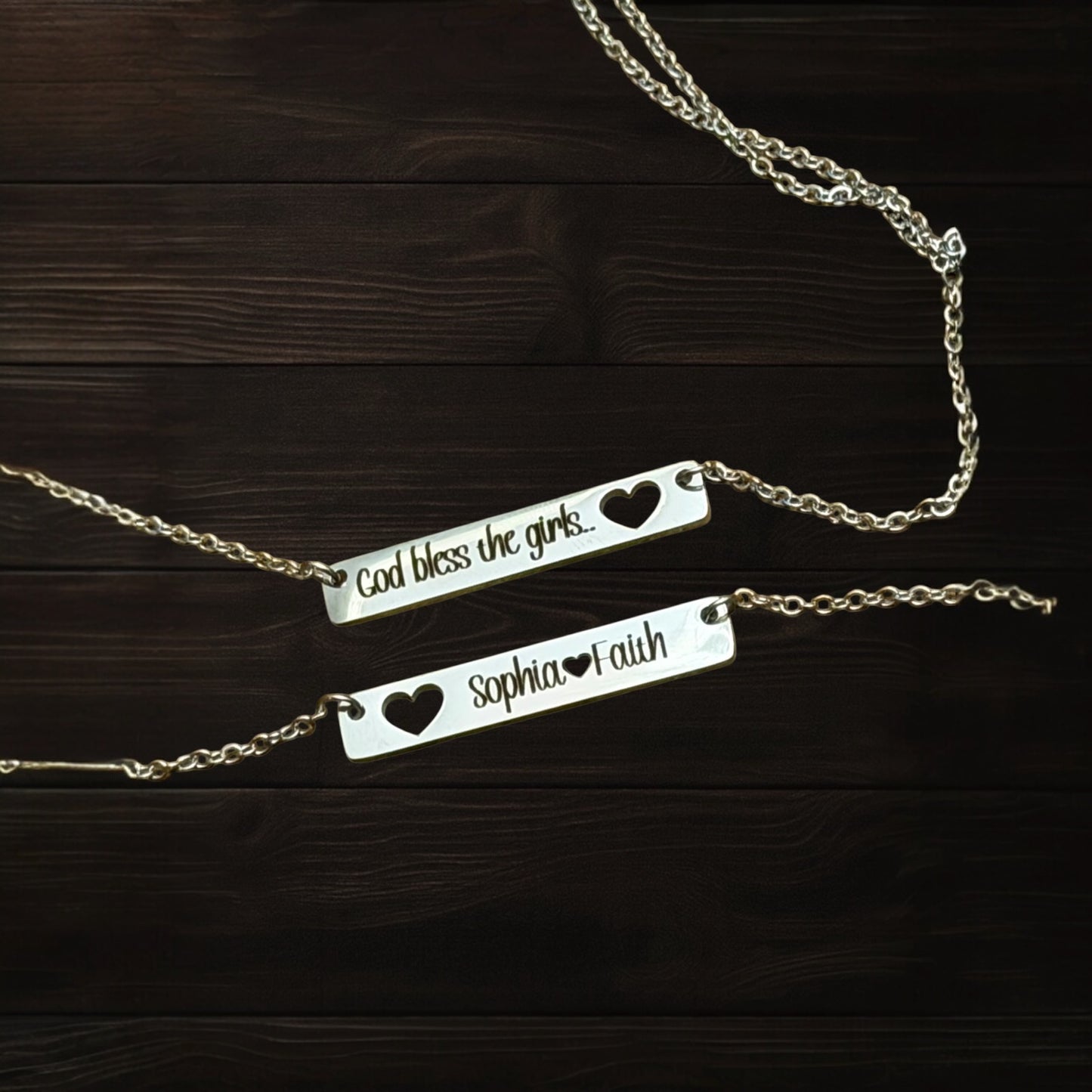 Heart Cutout Bar Necklace | Custom Laser Engraved