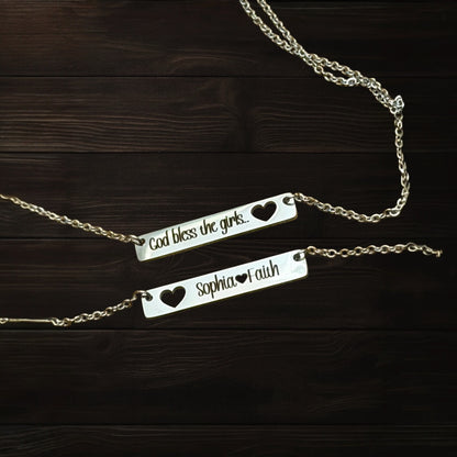 Heart Cutout Bar Necklace | Custom Laser Engraved