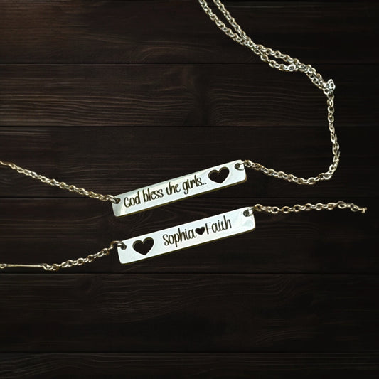 Heart Cutout Bar Necklace | Custom Laser Engraved
