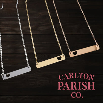 Heart Cutout Bar Necklace | Custom Laser Engraved