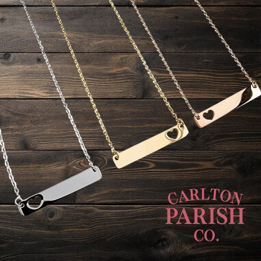 Heart Cut Out Bar Necklace | Custom Laser Engraved
