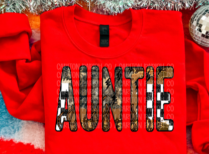 Auntie | Checkered Camo Graphic Tee