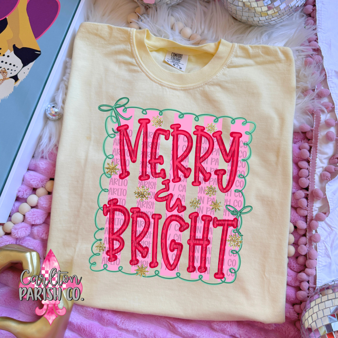 Merry and Bright Striped Christmas Graphic Tee