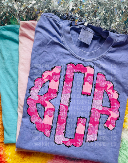 Pink Glitter Camo Monogram