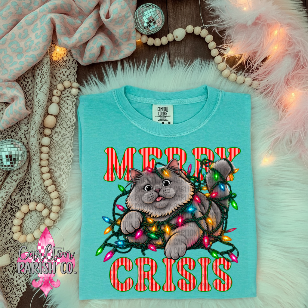 Merry Crisis Funny Cat Christmas Graphic Tee