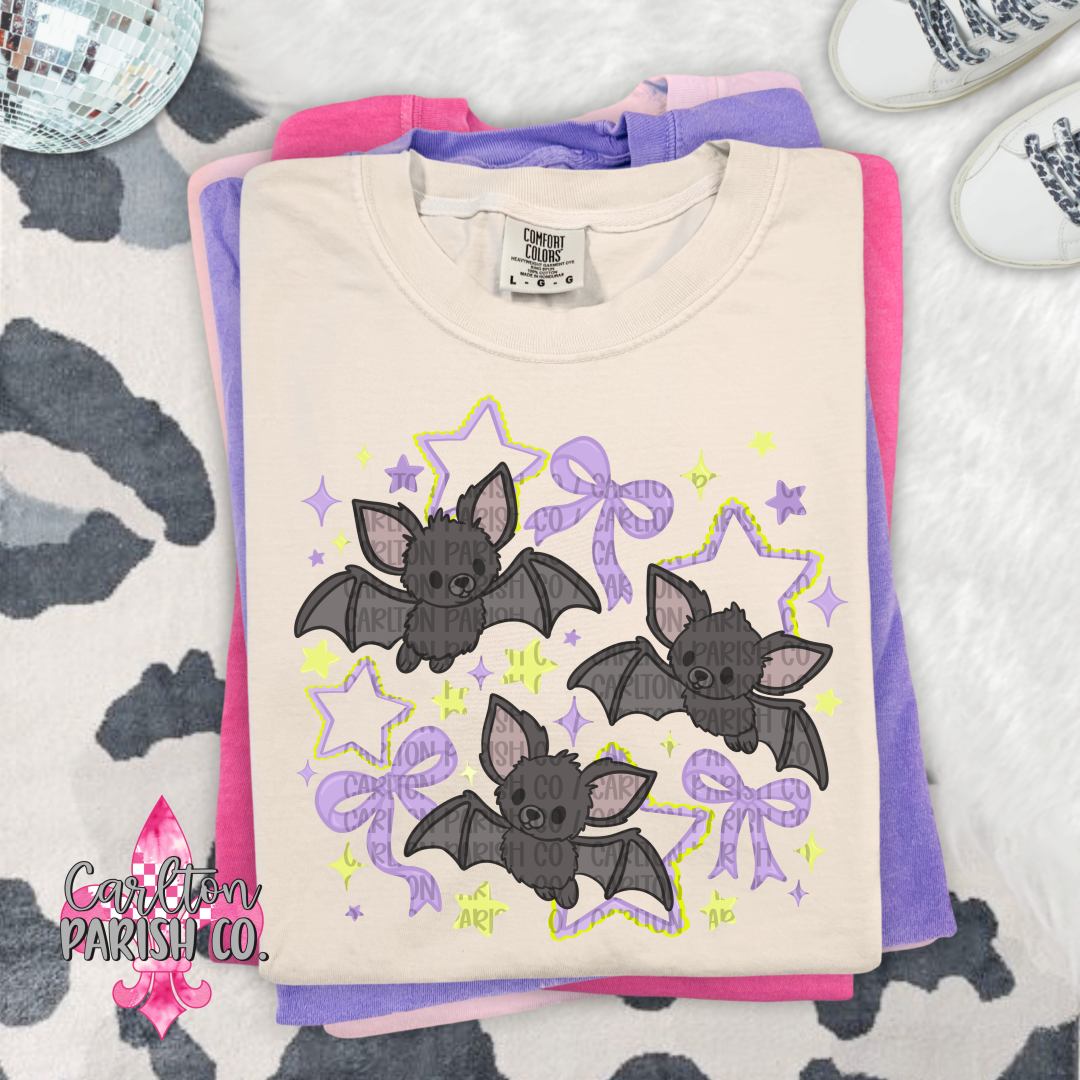 Cute Bats with Purple Bows Spooky Graphic Tee