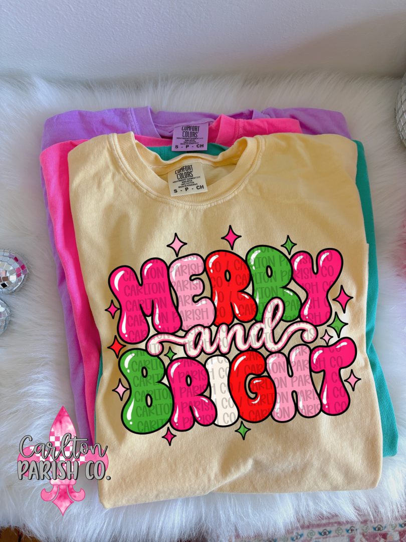 Merry and Bright Colorful Christmas Graphic Tee