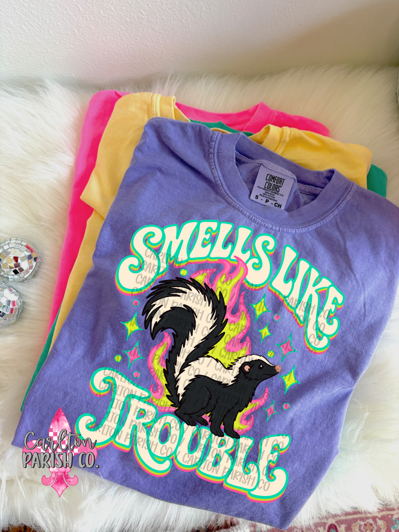 Smells Like Trouble Funny Skunk Graphic Tee