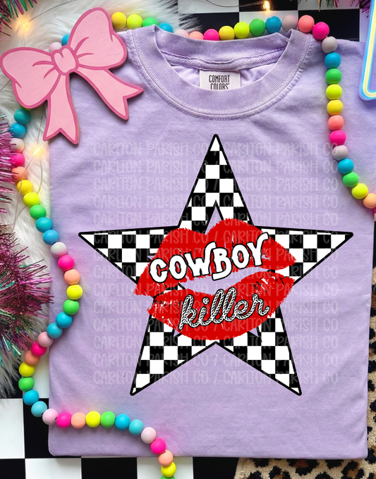 Cowboy Killer Shirt | Western Checkered Graphic Tee