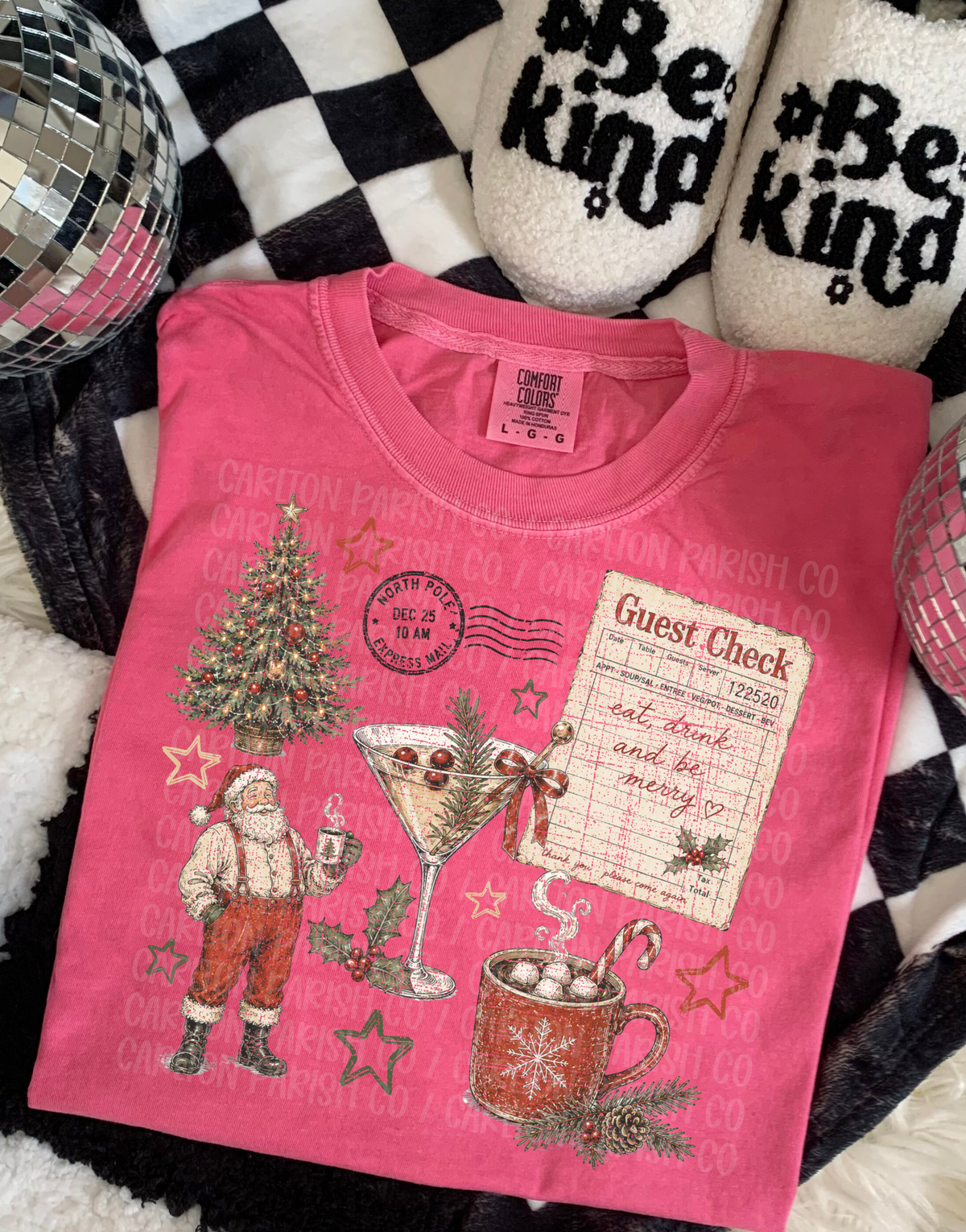 Eat Drink & Be Merry Shirt | Christmas Santa Graphic Tee