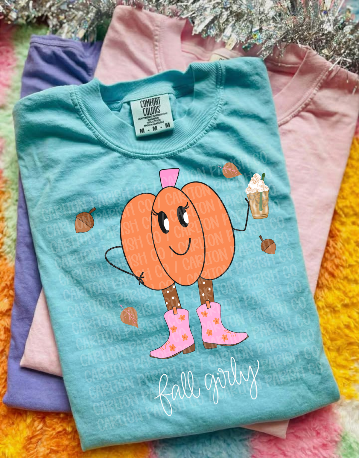 Fall Girly Shirt | Pumpkin Cowgirl Boots & Iced Coffee Tee