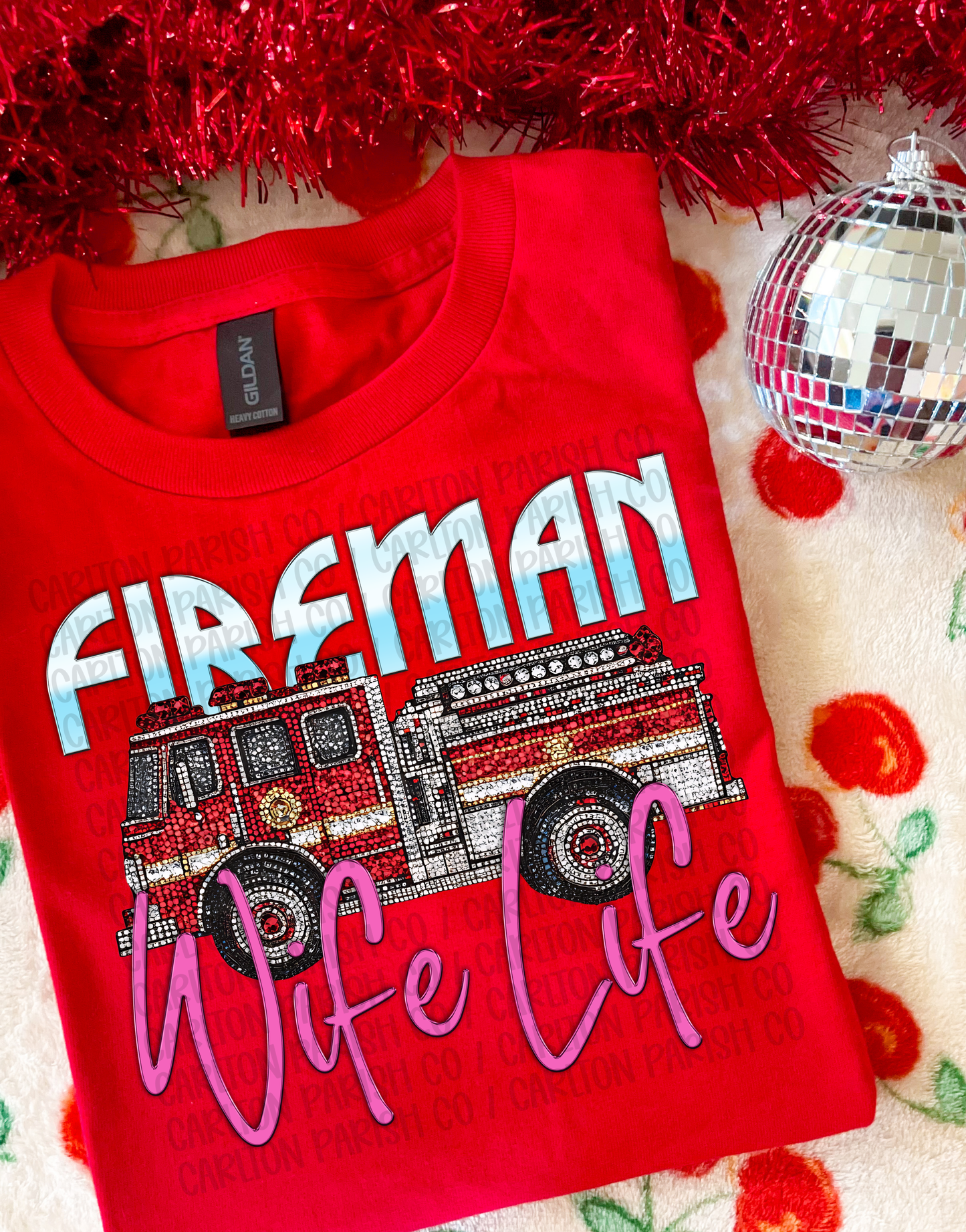 Fireman Wife Life Shirt | Rhinestone Graphic Tee