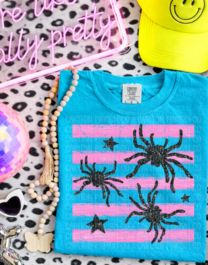 Spider Halloween Shirt | Trendy Striped Graphic Tee