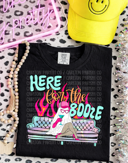 Here for the Booze Shirt | Funny Halloween Ghost Tee