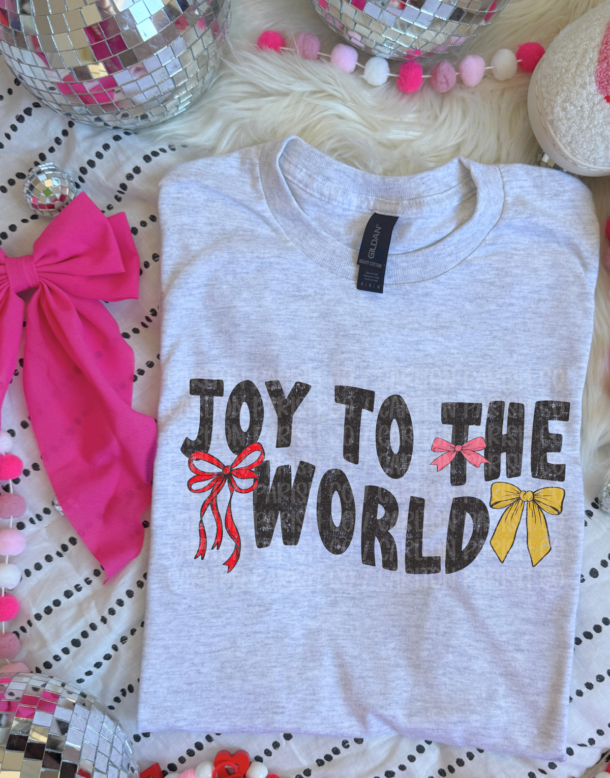 Joy to the World Shirt | Christmas Bow Graphic Tee