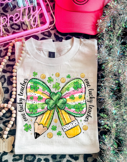 One Lucky Teacher Pencil Bow
