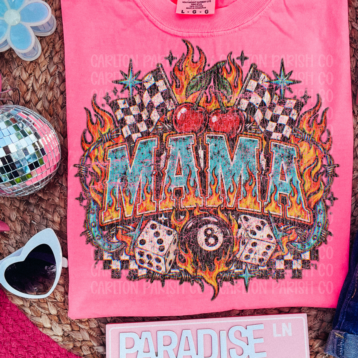 Mama Shirt | Edgy Cherries Race Flag & 8 Ball Graphic Tee