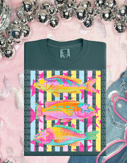 Neon Fish Shirt | Striped Fishing Graphic Tee