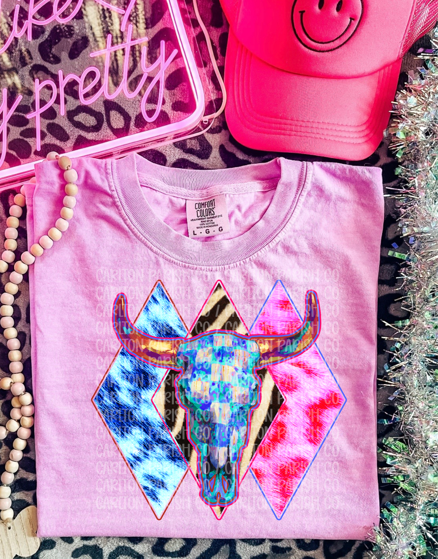 Neon Steer Skull