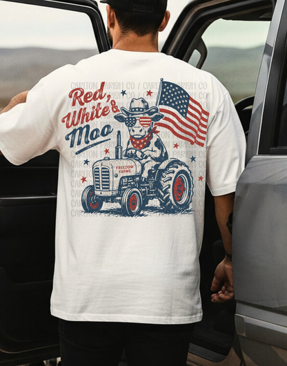 Red White and Moo Shirt | Patriotic Cow Tractor Tee