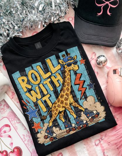 Roll With It Shirt | Giraffe Roller Skate Tee