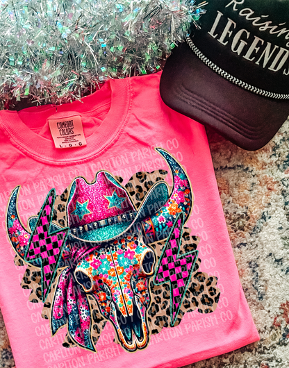 Neon Floral Skull