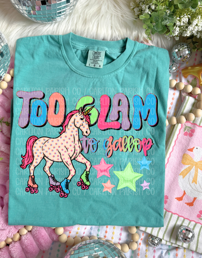 Too Glam to Gallop Shirt | Unicorn Roller Skate Tee